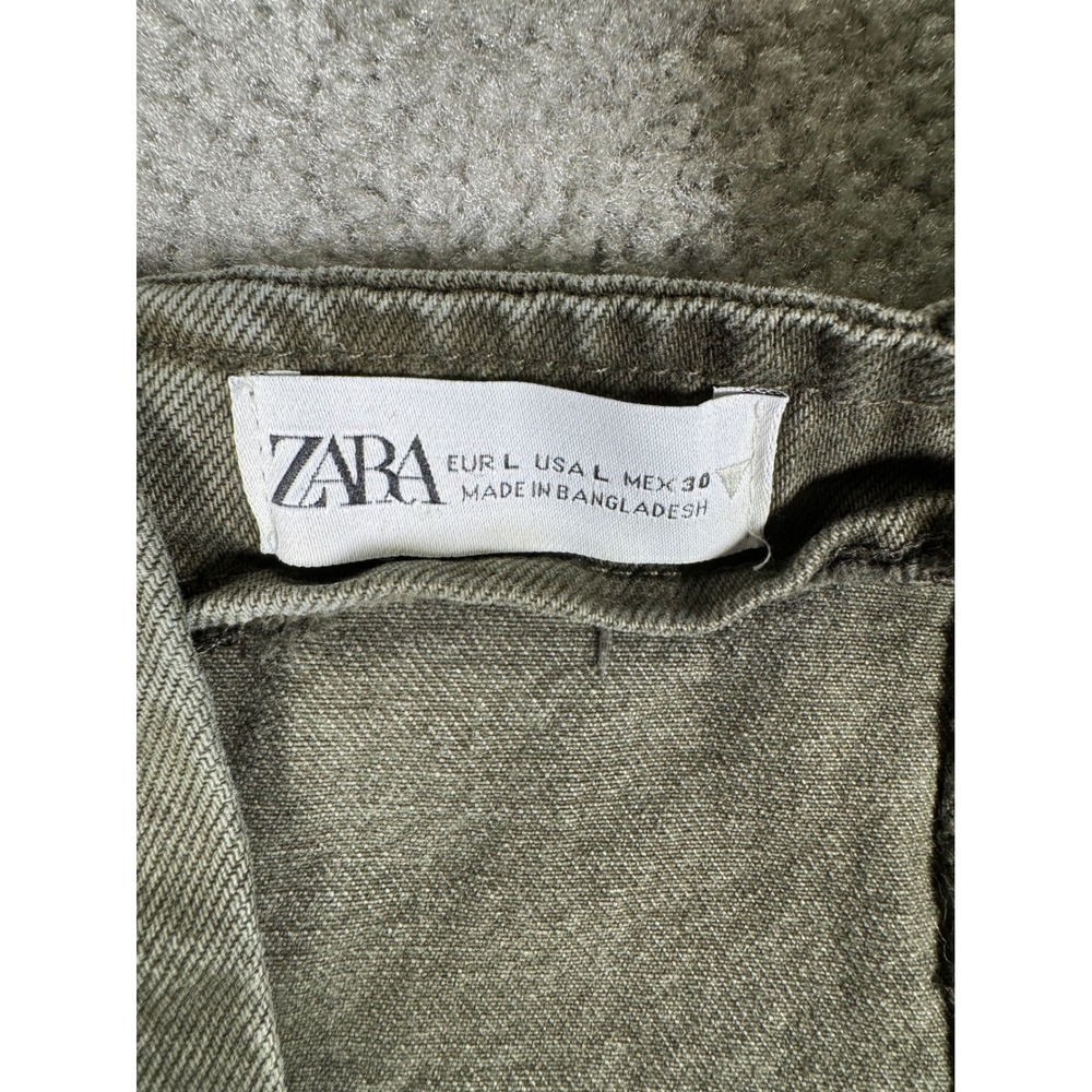 Zara Denim Mini Pinafore Dress Olive Green Western Buckle Straps Large - Picture 6 of 6